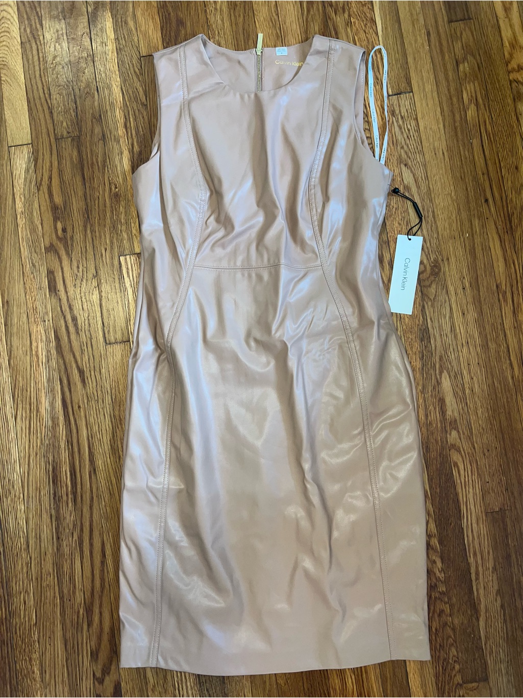 Nwt- Calvin Klein Blush Faux Leather Midi Sheath Dress Size 10